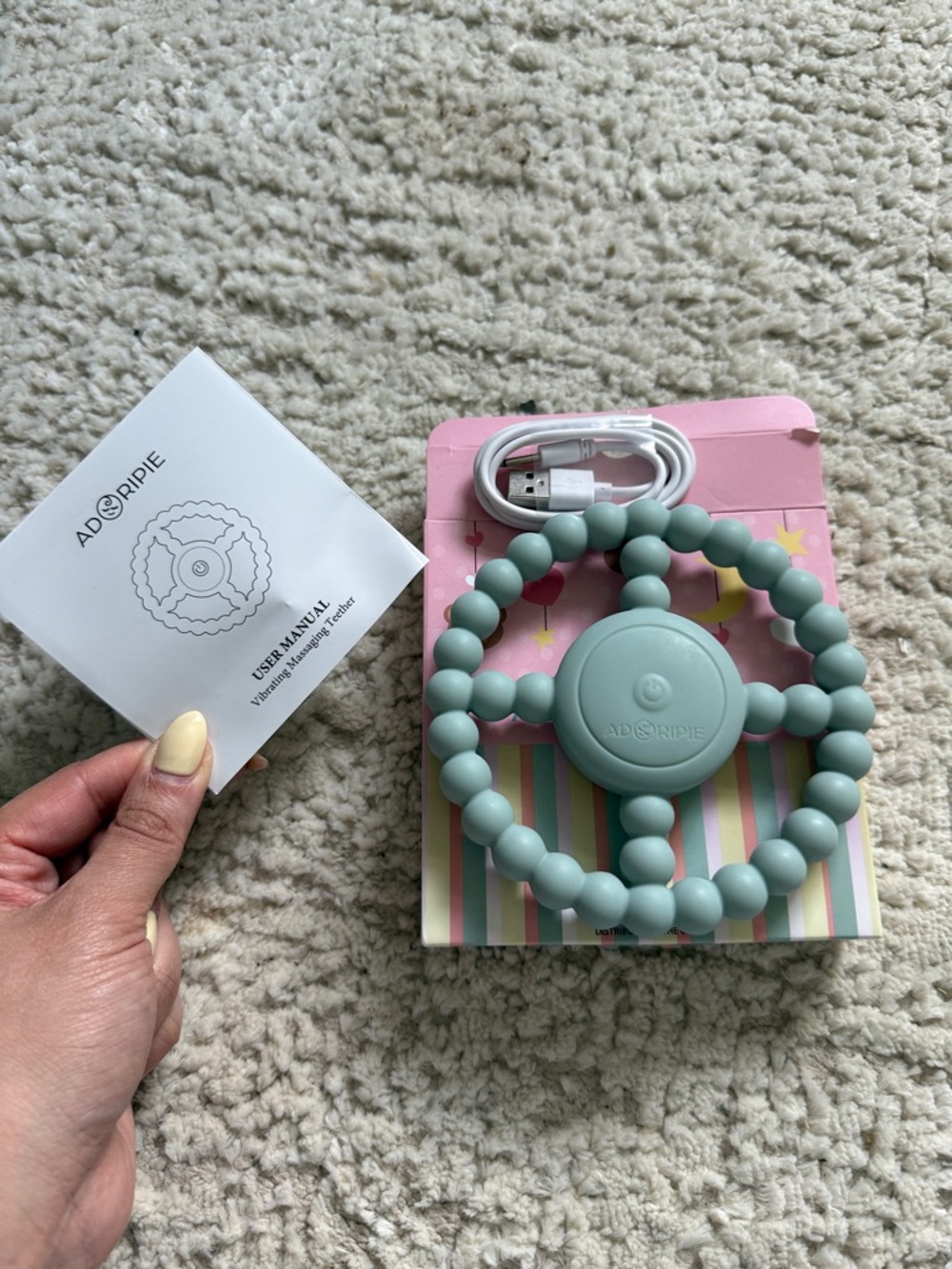 Adoripie Baby Teether & Vibe Ring in Sage Green